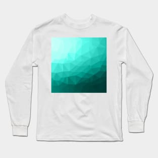 Aqua Turquoise Gradient Geometric Mesh Pattern Long Sleeve T-Shirt